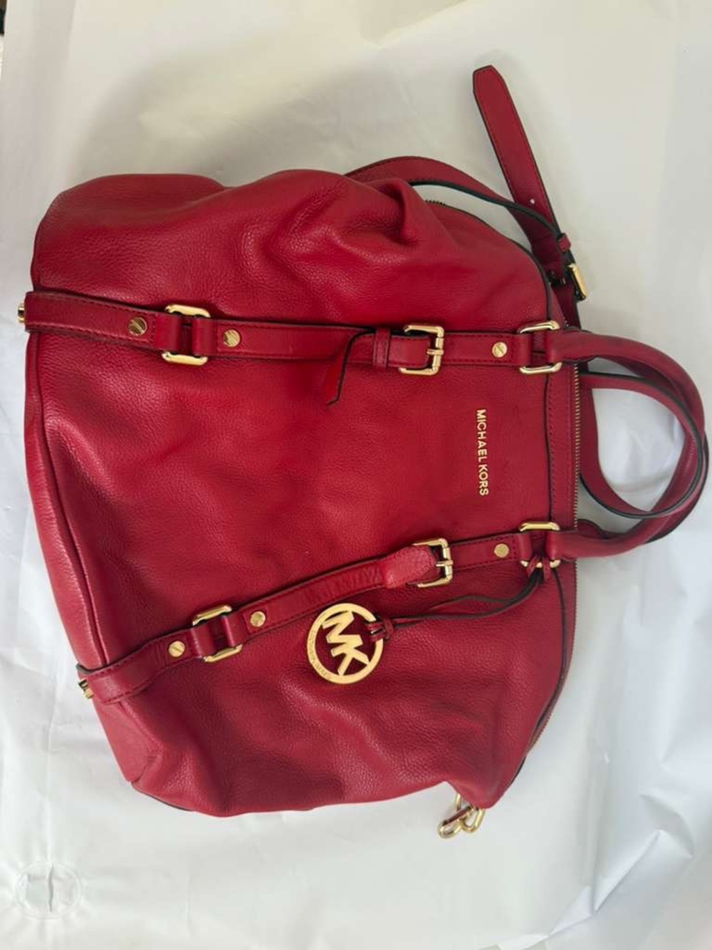 Michael Kors Red Leather Tote with Gold Accents